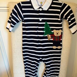 Navy and White Striped Kids One Piece - Christmas plaid